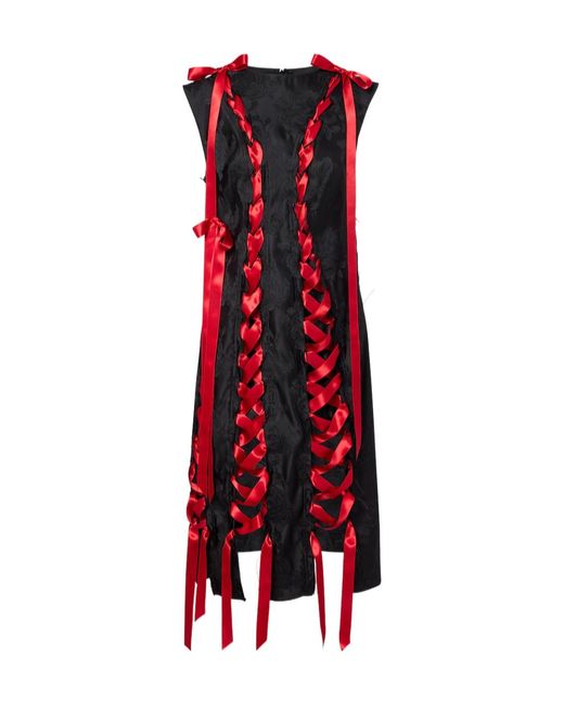 Simone Rocha Red Satin-Trimmed Brocade Midi Dress