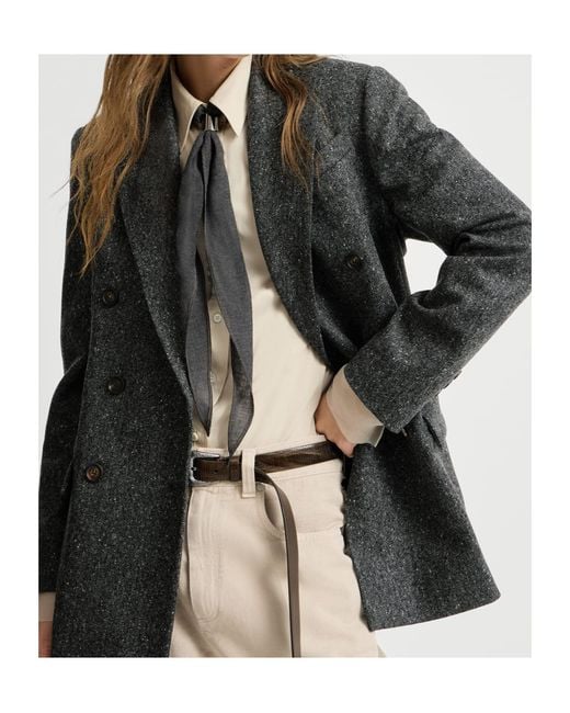 Brunello Cucinelli Gray Double-Breasted Blazer
