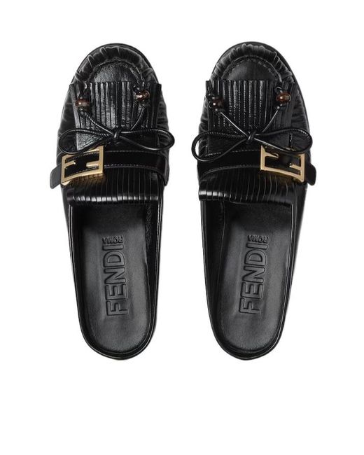 Fendi Black O'Lock Fringed Mules