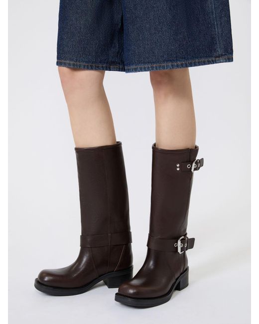 Weekend by Maxmara Brown Leather Biker Boots