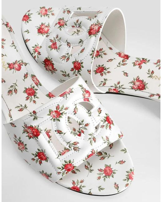 Dolce & Gabbana White Floral Block-Heel Mules