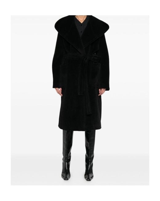 Tagliatore Black Hooded Belted Coat