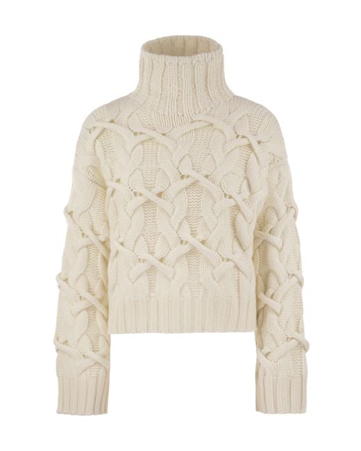 Brunello Cucinelli White High-Neck Cashmere Sweater