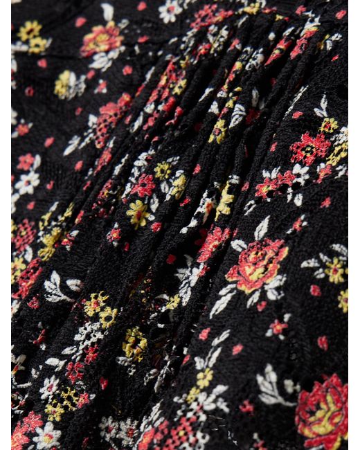 Rabanne Black Pleated Embroidered Lace Dress