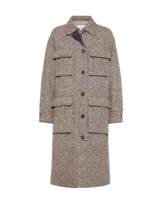 Brunello Cucinelli Gray Mélange Diagonal Monili Embellished Coat
