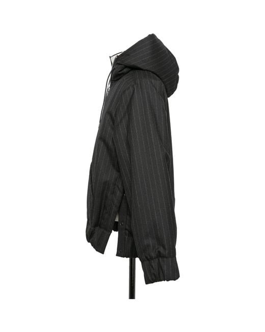 Sacai Black Hoodie Pinstriped Zip-Up Hooded Jacket for men
