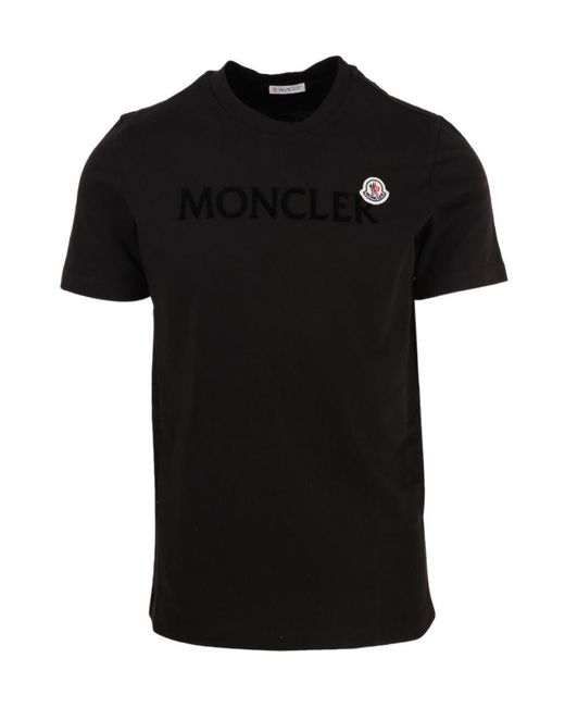 Moncler Black Flocked Logo T-Shirt for men