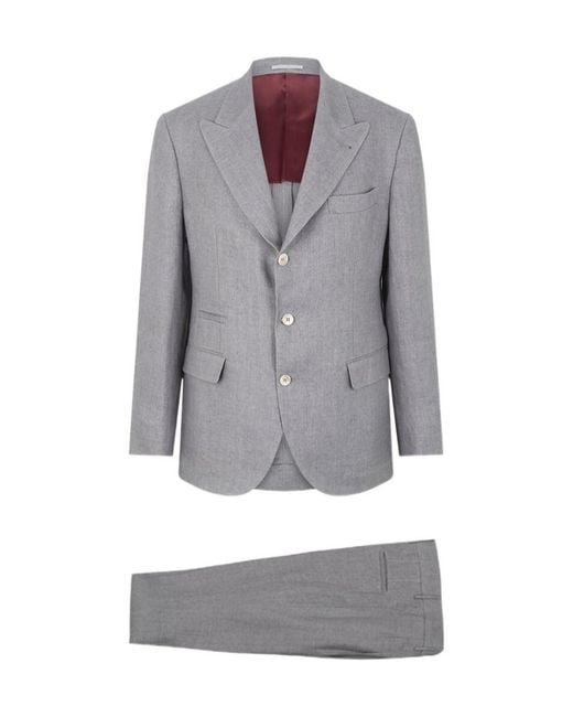 Brunello Cucinelli Gray Single-Breasted Two-Piece Suit for men