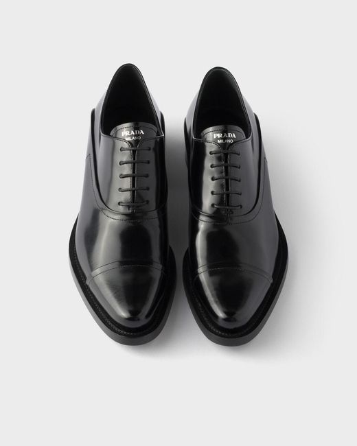 Prada Black Brushed Leather Lace-Up Shoes for men