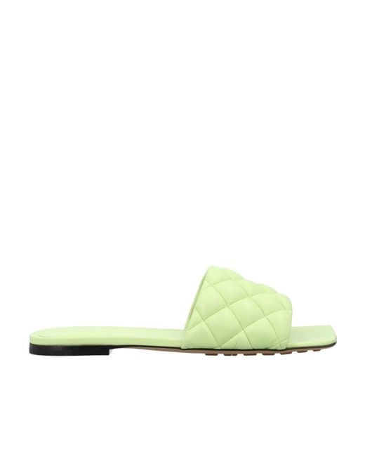 Bottega Veneta Green Quilted Open Toe Flat Sandals
