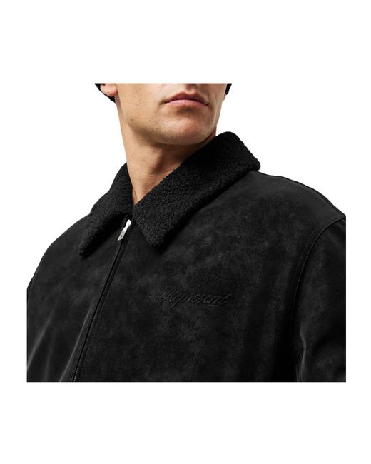 Represent Black Solid-Color Shearling Jacket for men