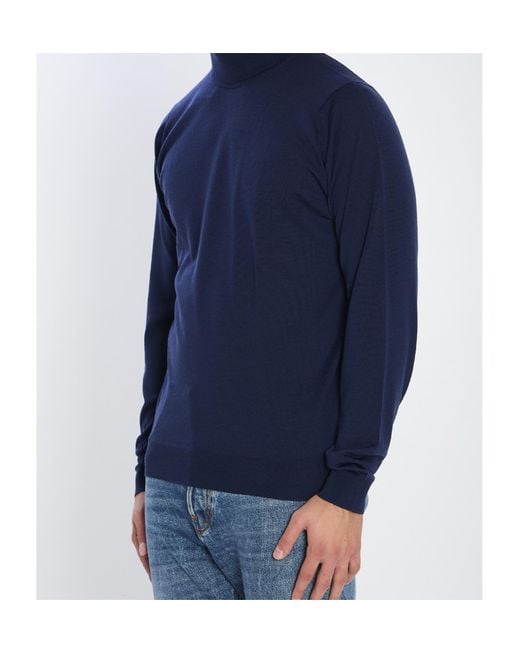 John Smedley Blue Cherwell Turtleneck Sweater for men