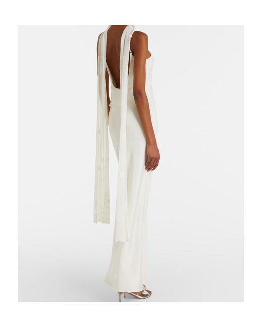 Posse White Cove Tulle-Trimmed Silk-Blend Satin Maxi Dress