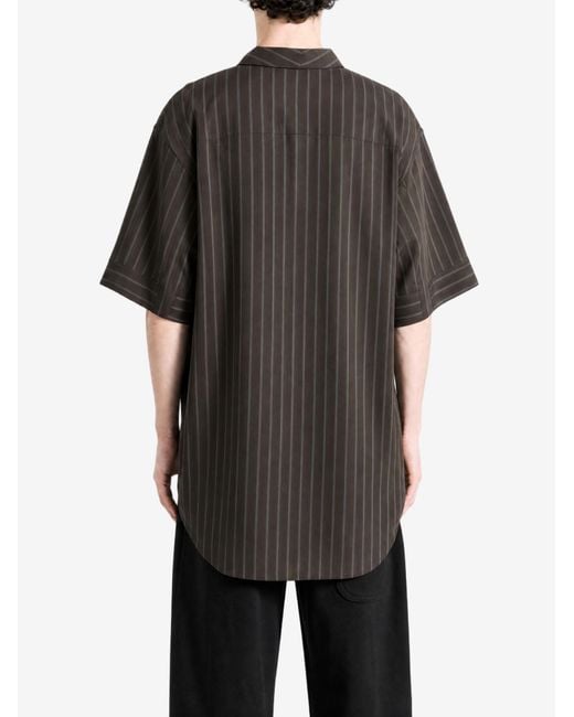 Omar Afridi Gray Vertical-Stripe Epaulette Shirt for men