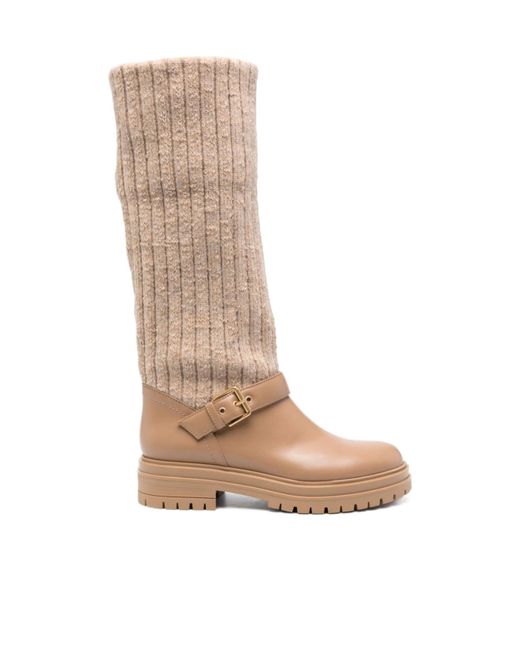Gianvito Rossi Natural Panelled Design Slip-On Boots