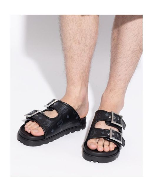 MCM Brown Buckle-Detail Flat Sandals