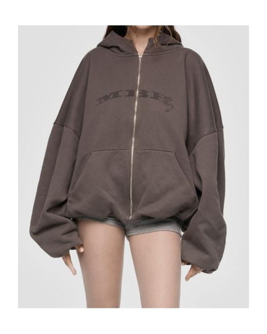 M I S B H V Brown Inflated Mbh Devil Zip-Up Hoodie for men