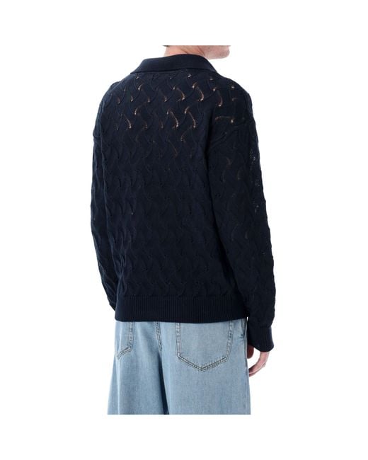 Dries Van Noten Blue Lace Stitch Polo Shirt for men