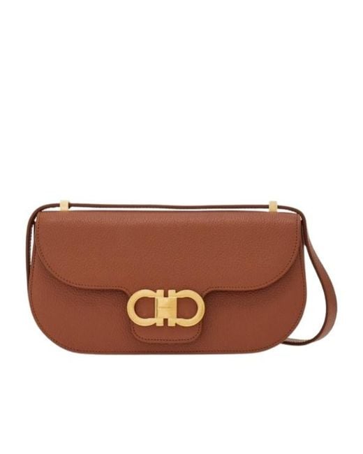 Ferragamo Brown Double Gancini Mini Crossbody Bag