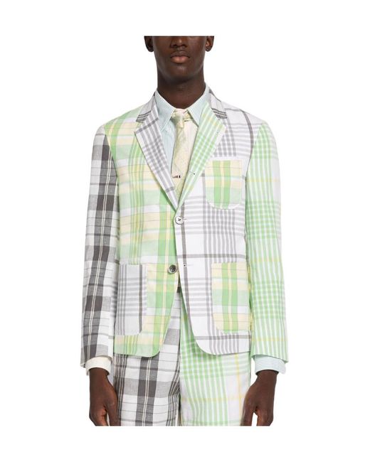Thom Browne Green Checked Single-Breasted Blazer for men