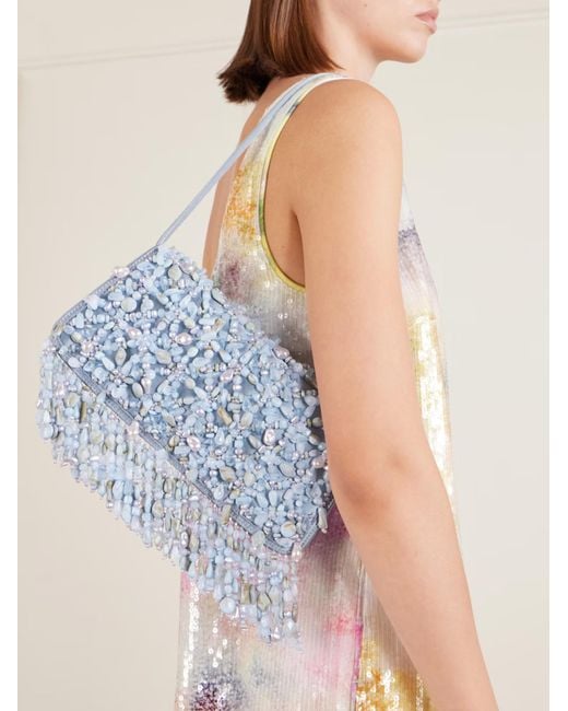 Cult Gaia Blue Idalia Mini Bead-Embellished Shoulder Bag