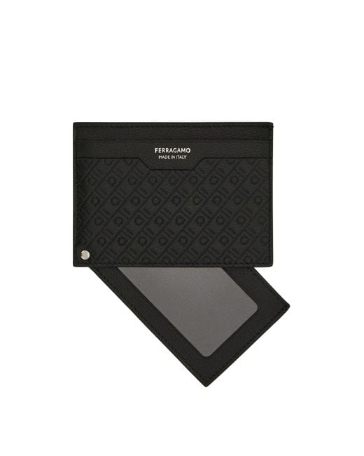 Ferragamo Black Lettering Credit Card Holder for men