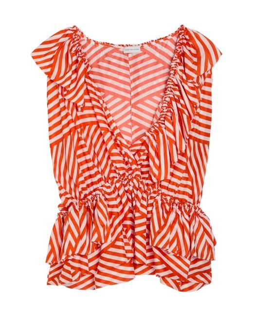 Dries Van Noten Red Striped Silk Top
