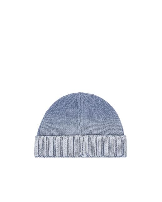 Stone Island Blue Ribbed Logo-Patch Beanie Hat for men