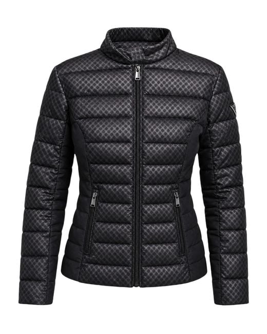 Guess Black Quilted Logo-Patch Puffer Jacket
