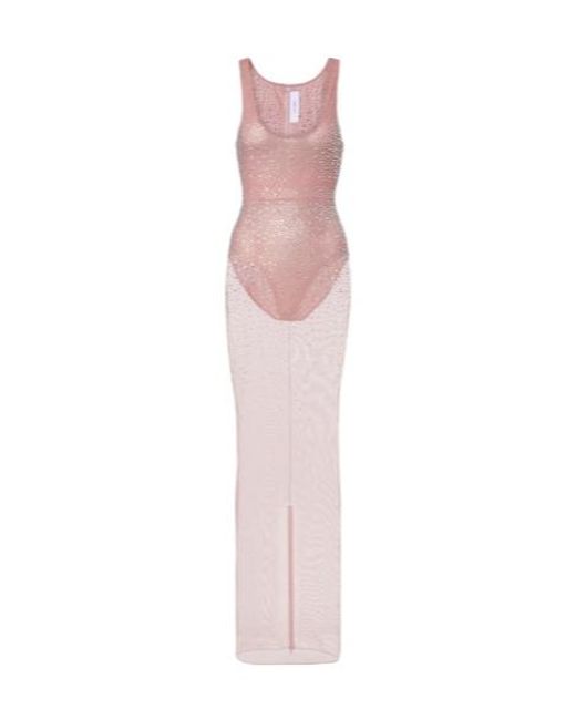Alex Perry Pink Crystal-Embellished Mesh Maxi Dress