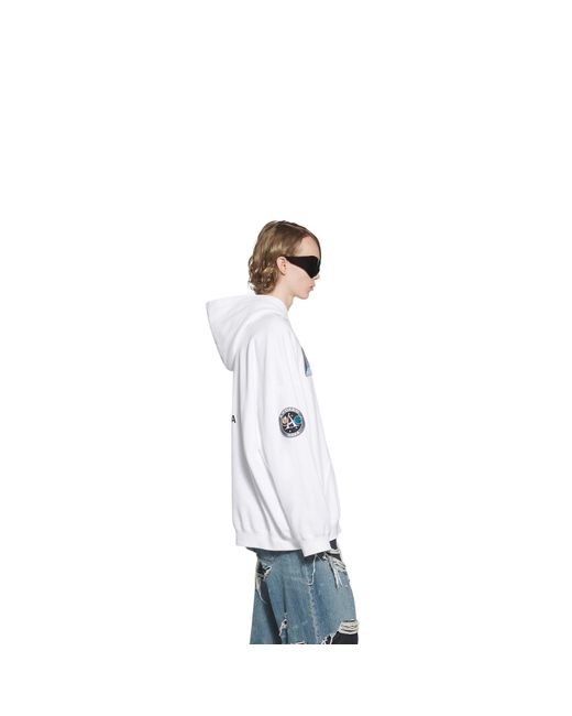 Balenciaga White Patch-Detail Logo-Print Hoodie for men