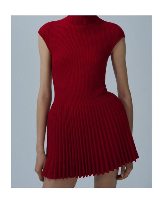 Magda Butrym Red Ribbed Knit High-Neck Skater Dress