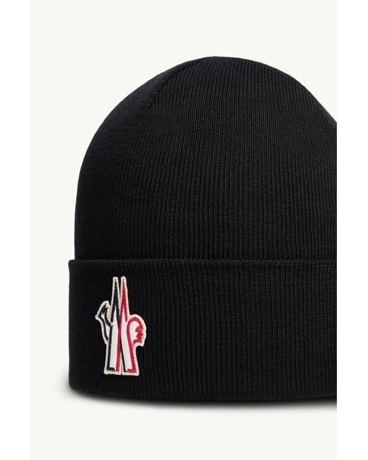 Moncler Black Grenoble Logo Embroidered Knitted Beanie for men