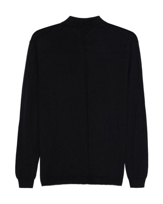 Low Brand Black Long-Sleeved Knitted Polo Shirt for men
