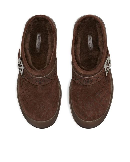 Tory Burch Brown Mellow Shearling Platform Mules