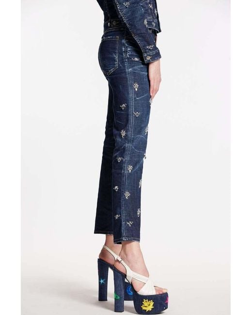 DSquared² Blue High-Waisted Embellished Jeans