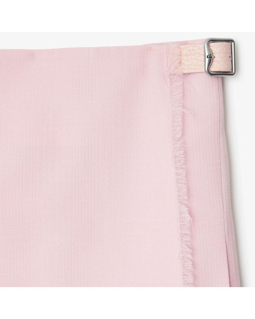 Burberry Pink Buckle-Fastened Frayed-Hem Pleated Kilt