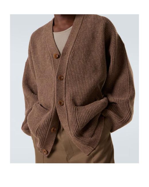 Lemaire Brown Oversized Ribbed-Knit Wool Cardigan for men