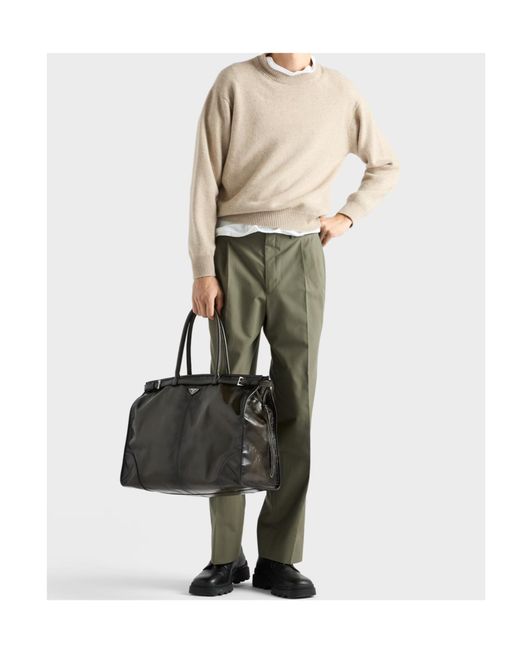 Prada Natural Triangle-Logo Ribbed Sweater for men