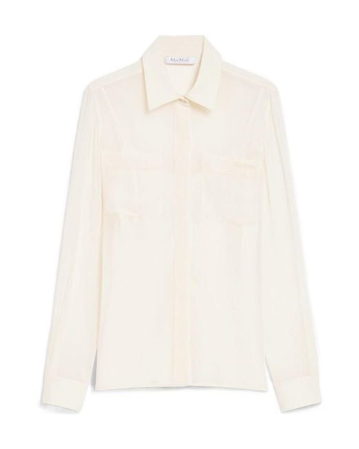 Max Mara White Curved Hem Long-Sleeved Shirt