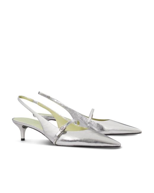 Tory Burch White Double T Metallic Pointed-Toe Pumps