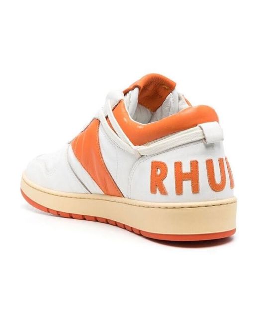 Rhude Pink Logo-Patch Leather Sneakers for men
