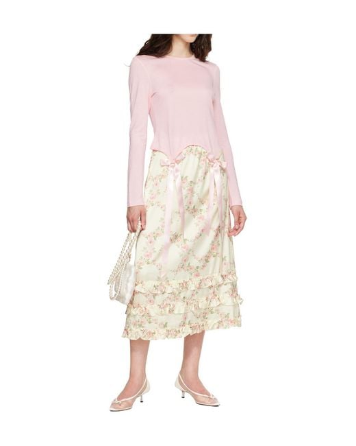 Simone Rocha Natural Ruffled Hem Midi Skirt