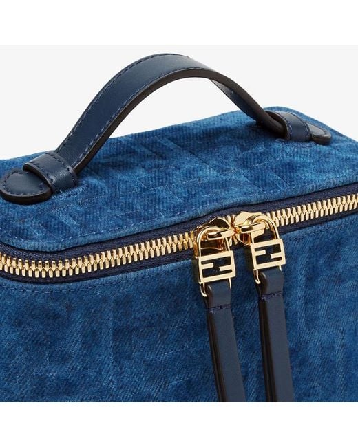 Fendi Blue Ff Denim Flocked Mini Vanity Bag