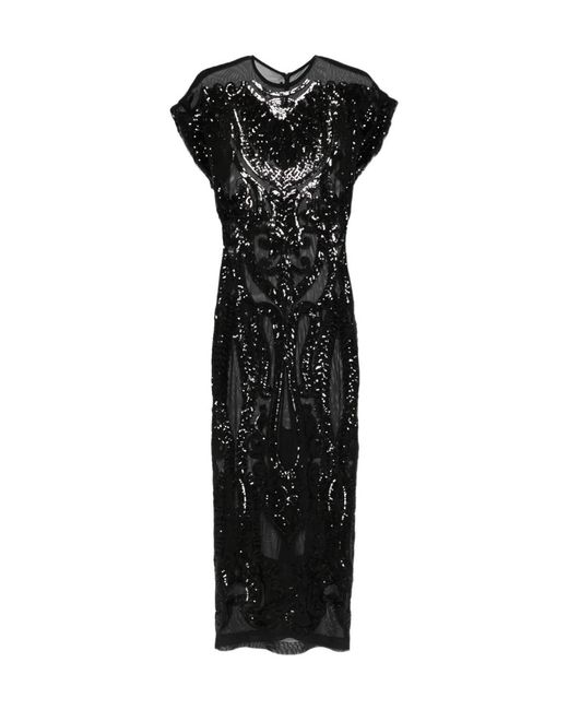 Norma Kamali Black Sequin-Embellished Cap-Sleeve Midi Dress