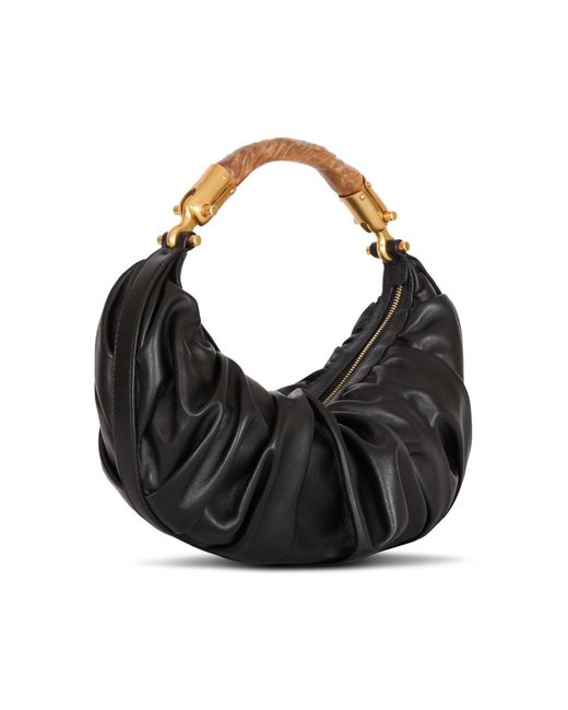 Balmain Black Medium Ebene Ruched Shoulder Bag