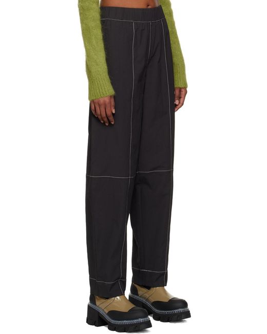 Ganni Gray Stitched Detailed Straight Leg Trousers