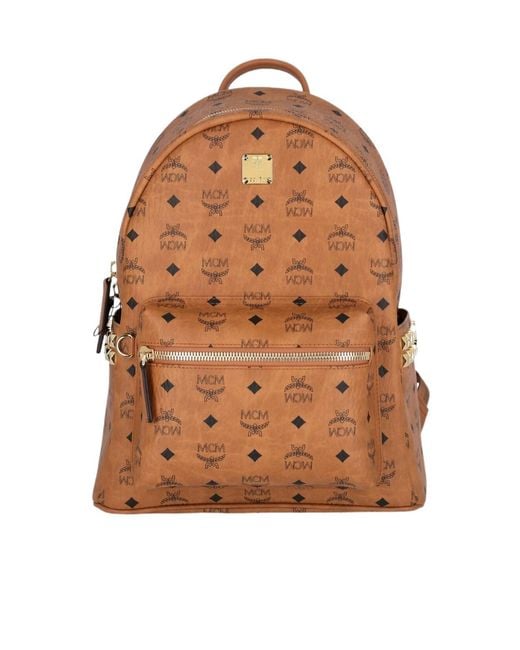 MCM Brown All-Over Logo-Printed Zipped Backpack