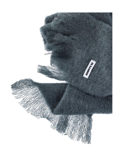 Jil Sander Black Fringed Brushed Scarf for men
