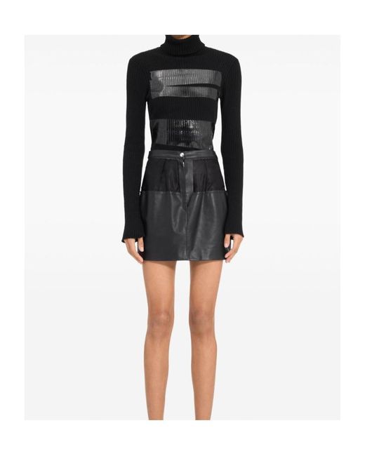 MM6 by Maison Margiela Black Leather Panelled Mini Straight Skirt